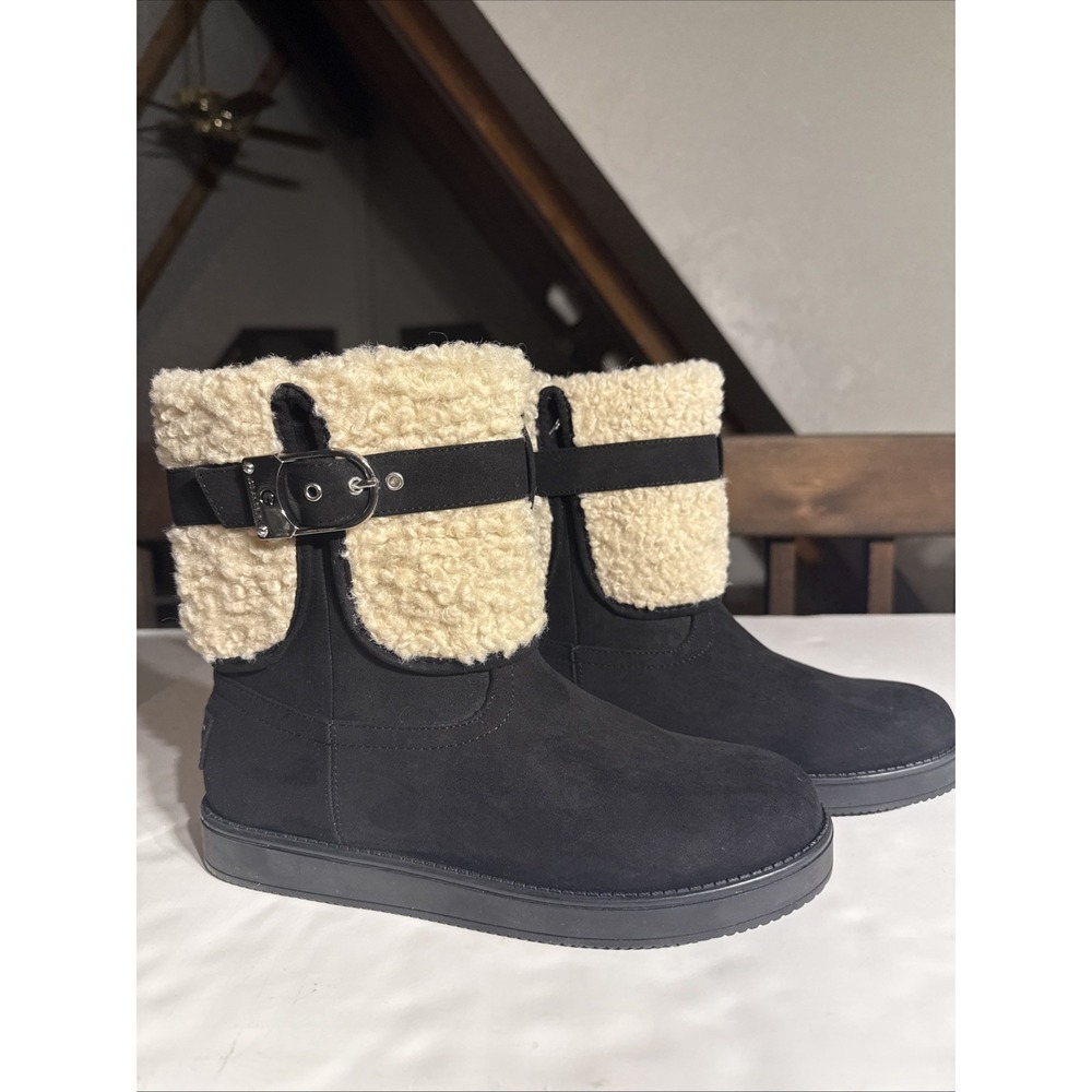 Guess NWOB GBG Los Angeles Aussie Ankle Boots Black Suede Sherpa LinedSize 7 1/2